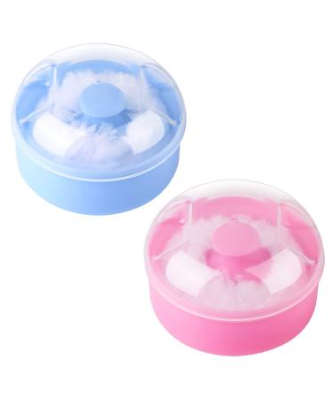 Arroyner 2Pcs Baby Body Cosmetic Powder Puff Body Powder Puff and Container Case (Pink and Blue) (2pcs)