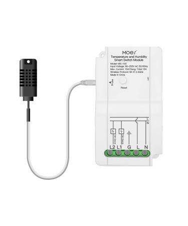 MOES WiFi Smart DIY Thermostat Controlling Module Temperature and Humidity Sensor Dual Output 15A 2.4GHz WiFi Smart Life App Wireless Remote Control for Greenhouse Aquarium Reptile Terrarium With Temperature & Humidity Sensor