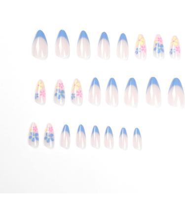 JUSTOTRY 24 Pcs Almond Fake Nails Short: Light Blue & Flower Design French False Nails for Women - Buy Online on GoSupps.com