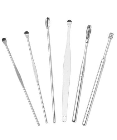 Xinsany 6Pcs/Set Ear Wax Remover Pickers Stainless Steel Earpick Curette Pick Cleaner Spoon Care Clean Silver