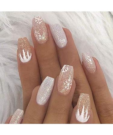 Brishow artificial nails to stick on snow press on nails glitter short wrong nails ballerina acrylina fake nails 24 pieces for women and girls (a) - Buy Online on GoSupps.com
