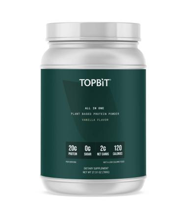 TOPBiT All-in-One Plant Protein Powder, Vanilla Flavor– Vegan Protein Powder, Sugar Free Protein, Stevia Free, Nut Free, Soy Free, 20g Protein Shake, Probiotics, BCAA, Greens, 1.8LB