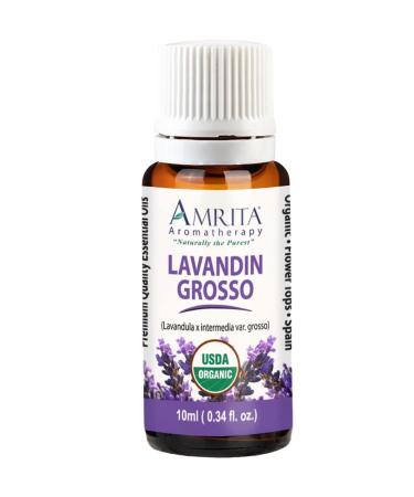 Amrita Aromatherapy Organic Lavandin Grosso Essential Oil 100% Pure Undiluted Lavandula x Inter. VAR. Grosso Therapeutic Grade Premium Quality Aromatherapy Oil Tested & Verified 10ML