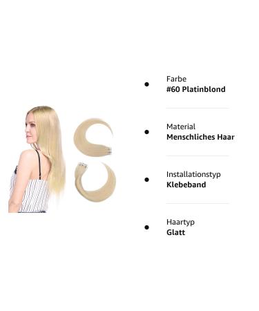 Elailite Tape Hair Extensions - Real Remy Human Hair 20 Pieces 24 #60 Platinum Blonde 30g Adhesive Hairpieces - Buy Online on GoSupps.com