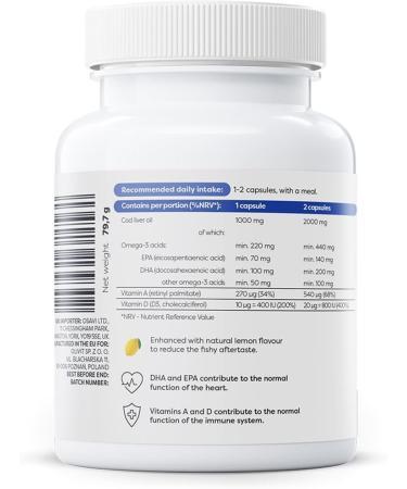 Osavi Norwegian Cod Liver Oil Softgels 1000mg (Lemon) - 60 softgels - Buy Online on GoSupps.com