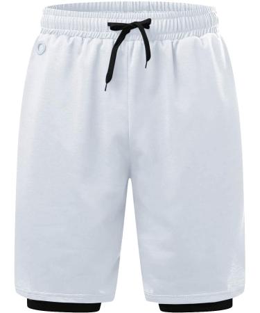 Ronony Men's 2-in-1 Sports Shorts | Quick-Drying Summer Running & Gym Shorts - White - Buy Online on GoSupps.com
