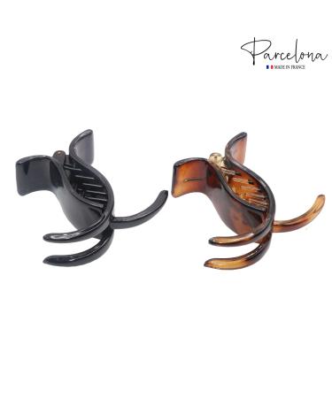Parcelona French 3 Teeth Tortoise Shell and Black Fish Style Ponytail Holder Set of 2 | Strong Grip Jaw Clip Clamps - Buy Online on GoSupps.com