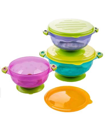 Yakamoz 3 Size Stay Put Suction Baby Bowls with Snap Tight Lids Suction Toddler Spill-Proof to Go Storage Feeding Set