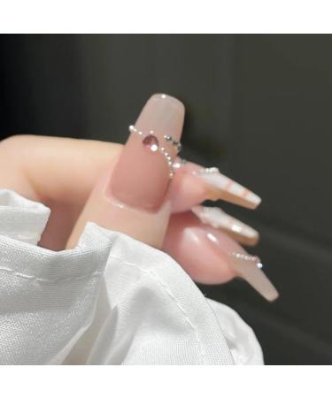 24Pcs/Set Press On Nails Long French Pearl Plaid Pattern False Nails Acrylic Fake Nails Full Cover Nails Tips Artificial Finger Manicure Press on nails for Women and Girls - Buy Online on GoSupps.com