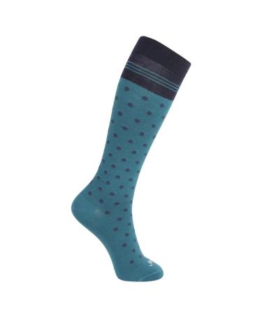 ja vie JAVIE Comfy Merino Wool Socks for Women & Men Graduated Compression Socks (15-20mmHg) Knee High Compression Stockings Large Teal/Navy Dots