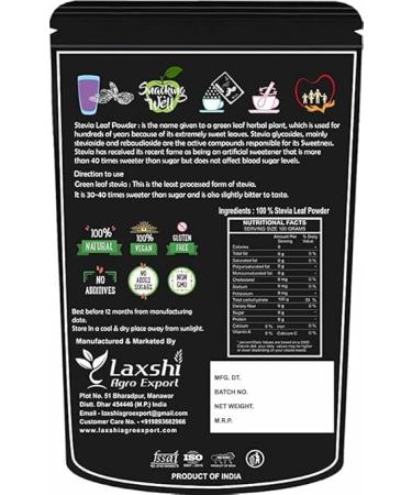 Green Stevia Leaf Powder | Helps to Control Blood Sugar Level & Blood Pressure Level I Alternative to Processed Sugar I 100% Zero Calorie sugerfee - 100 GM - Buy Online on GoSupps.com