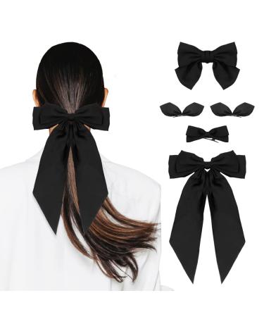 5 Pcs Black Bows Hair Clips for Women Ribbon Bowknot Hair Barrettes Girl Toddler Hairpin French Barrette Large Bow Hair Slides Metal Clips for Teen Toddler Girls Kids Mom Hair Accessories Gift