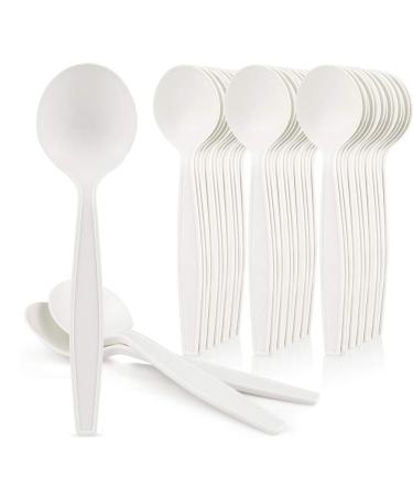 HeloGreen Eco-Friendly 50 Pack Cornstarch 6" Disposable Soup Spoons: Heavy Duty Disposable Spoons Alternative to Plastic Spoons, Plasticware Utensils Cutlery, Ivory. Soup Spoons Disposable Easily