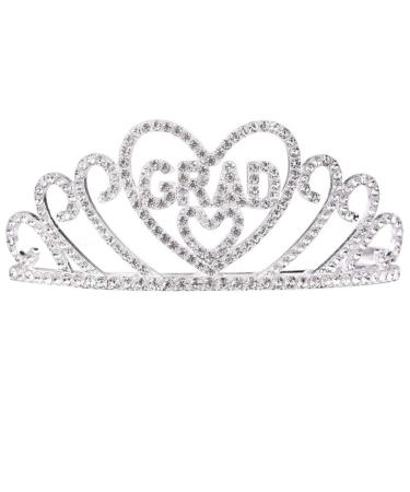 NOLITOY Graduation Tiaras Glittered Metal Graduation Princess Grad Crown Tiara With Side Comb for 2022 Graduation Party Supplies Grad Decor Favors Silver
