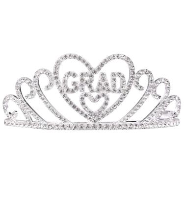 NOLITOY Graduation Tiaras Glittered Metal Graduation Princess Grad Crown Tiara With Side Comb for 2022 Graduation Party Supplies Grad Decor Favors Silver