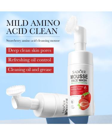 Strawberry Foaming Face Cleanse r with Brush Sensitive Clearing Face Wash Prevents Spots Unclogs Pores and Removes Dirt and Impurities - Buy Online on GoSupps.com