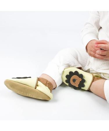 Dotty Fish Soft Leather Baby Shoes for Boys | Non Slip Toddler Shoes with Animal Designs | 0-6 Months to 4-5 Years | Cream Brown Lion - Buy Online on GoSupps.com