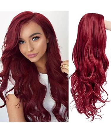 Baruisi Long Curly Wavy Wine Red Wigs for Women Side Part Natural Looking Cosplay Synthetic Fiber Wig Heat Resistant Replacement Wig