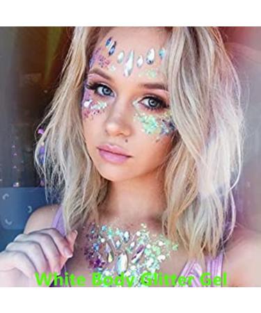 White Body Glitter Gel with Holographic Chunky Glitters - 50g for Festivals, Raves, Concerts | Mermaid-Inspired Glitter for Eyes, Lips, Hair, Nails - Buy Online on GoSupps.com