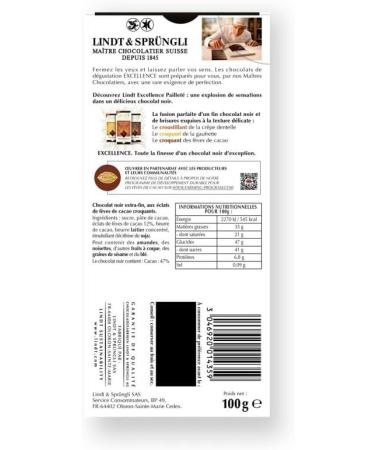  G n rique Lindt Excellence - Lindt Excellence Crunchy Black Cocoa Glitter Chocolate Bar 100 g - Pack of 4 - Sold as a Set - Buy Online on GoSupps.com