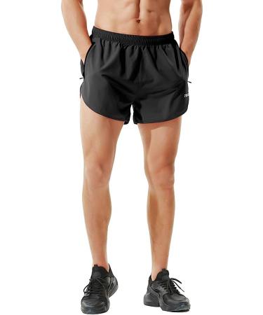 TENJOY Men's Running Shorts - Gym Athletic Workout Shorts with Zipper Pocket, Black, Medium - Buy Online on GoSupps.com
