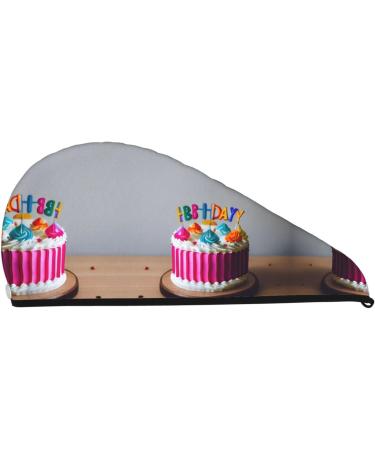 Happy Birthday Cake Coral Velvet Dry Hair Cap | Quick-Dry Towel Wrap for Men & Women | Perfect for Home & Travel - Buy Online on GoSupps.com