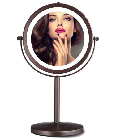 ALHAKIN Makeup Mirror with Lights, 7X Magnification Makeup Mirror, 7 Inch Double Sided Vanity Mirror, 360°Rotation Swivel Cosmetic Mirror, Antique Bronze