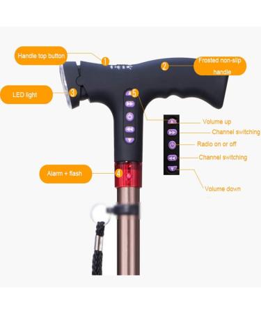 Smart Walking Stick Folding Height Adjustable Telescopic Cane Stool with Seat LED Radio and Alarm System Crutch Chargeable for Men and Women Elderly Surprise Gift - Buy Online on GoSupps.com