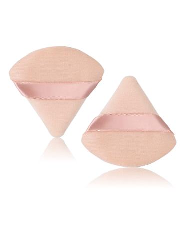 2 Pieces Triangle Powder Puffs Face Cosmetic Powder Puff Soft Velour Makeup Sponge Washable Reusable Foundation Sponge for Face Body Loose Powder Wet Dry Makeup Tool - Flesh
