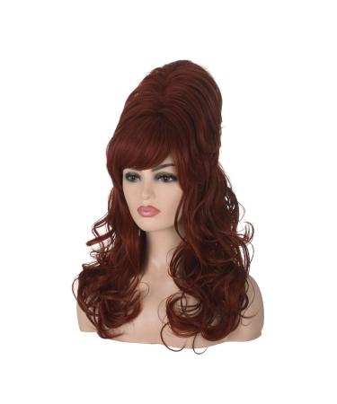 Morticia Beehive Vintage Wig | Long Curly Updo Victorian Fembot Drag Wig - Garnet Color for Women - Buy Online on GoSupps.com