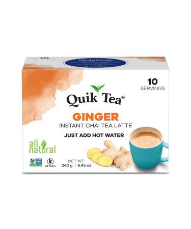 QuikTea Ginger Chai Tea Latte - 10 Count Single Box - All Natural Preservative Free Authentic Instant Chai from Assam