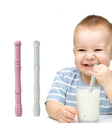 2-Pack Silicone Baby Bite Rings - BPA-Free Dental Aids with Cleaning Brush - Organic Pink & Green Unisex Teething Tubes - Buy Online on GoSupps.com
