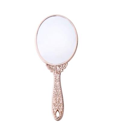 SOLUSTRE Handheld Mirror Hand Mirror Makeup Mirrors Vintage Handheld Decorative Personal Vintage Cosmetic Travel Mirrors Oval Embossed Flower Mirrors with Handle Rose Gold Hand Held Mirror