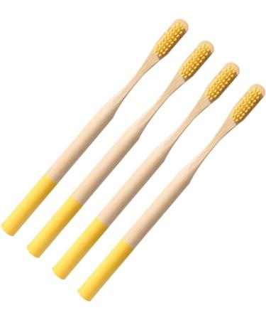 EXCEART 4pcs Organic Bamboo Toothbrushes with Charcoal Bristles for Natural Dental Care - Yellow - Buy Online on GoSupps.com