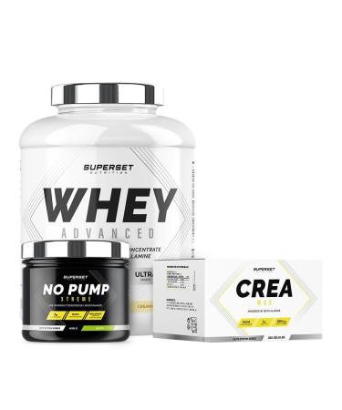 Superset Nutrition | Program Confirmed Dry Muscle Gain - 100% Whey Protein Advanced 2kg Creamy Vanilla - No Pump Xtreme Mojito - Crea Max