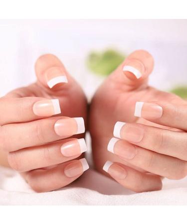 Brinote Square False Nails Nude Medium Length French Fake Nails - 24Pcs Full Cover Acrylic Press on Nails for Women and Girls - Buy Online on GoSupps.com