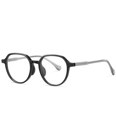SERONI Pin Temple Tr90 Round Frame Blue Light Blocking Glasses for Women Men Anti UV Ray Computer Reading Glasses Black 52 Millimeters