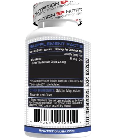 SP Nutrition Potassium Citrate Supplement 99mg 100 Capsules Electrolyte & Muscle Support - Buy Online on GoSupps.com