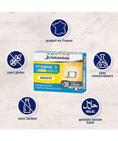 JUVAMINE - VITAMIN D 2000 IU - Immunity - Vitality - Vitamin B12 Vitamin C Vitamin D3 And Zinc - 1 Month Program - 30 Capsules - Made in France - Buy Online on GoSupps.com