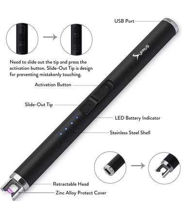 SUPRUS USB Type C Rechargeable Lighter with Upgraded LED Battery Display Safety Switch Flameless Plasma Windproof for Candle Cooking BBQs Fireworks Electric Black - Buy Online on GoSupps.com