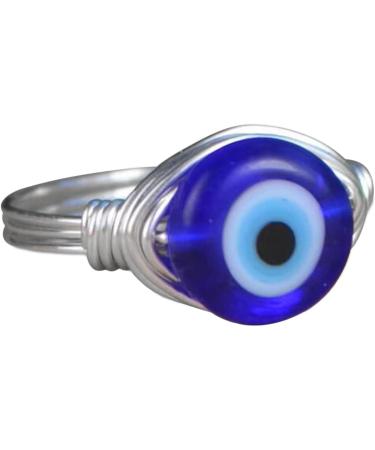Wire Wrapped Demon Eye for Women | Trendy Blue Eye Bead Handmade Dainty Silver Gold Wire Wrapped for Girls Silver No. 6 - Buy Online on GoSupps.com