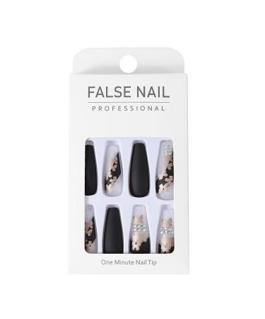 Brishow Black Long Artificial Nails with Gold Butterfly - 24 Ballerina Press-On Acrylic Nails for Women & Girls - Buy Online on GoSupps.com