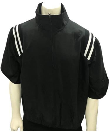 Smitty | BBS-324 | 1/2 Sleeve Microfiber Shell Pullover Umpire Jacket Poly Nylon Lining | Side Seam Pockets | Baseball Softball | Umpire's Choice! Black W/ Black, White Insets Large