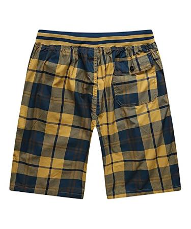 Plaid Shorts for Men, Casual Loose Fit Quick Dry Summer Lightweight Comfort Flex Waistband Drawstring Shorts Yellow 5X-Large