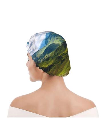 Mountains Green Printed Shower Cap for Women - Waterproof & Fits All Head Sizes - Buy Online on GoSupps.com