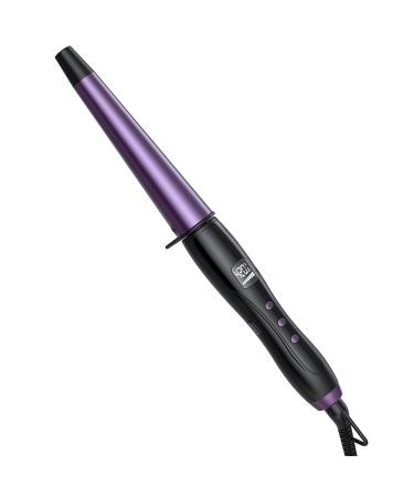 Conical Curling Wand 3/4-1 1/4 Clamp-Free Ceramic Curling Iron  Digital Controls with 9 Heat Settings  Black/Purple