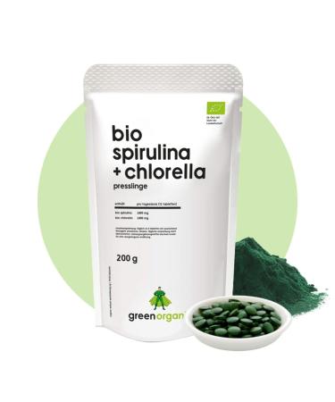 Organic Workout Bio Spirulina + Chlorella 400 Tablets 200 g 500 mg per tablet Plantensis and Vulgaris algae High dosage Press tablets Controlled organic cultivation 200 g Spirulina + Chlorella Spirulina + Chlorella 05 g 40