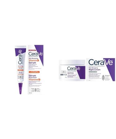 CeraVe Skin Renewing Vitamin C Serum with 10% Pure VITAMIN C for Face With Hyaluronic Acid & Night Cream for Face Skin Renewing Moisturizer for Men & Women With Hyaluronic Acid