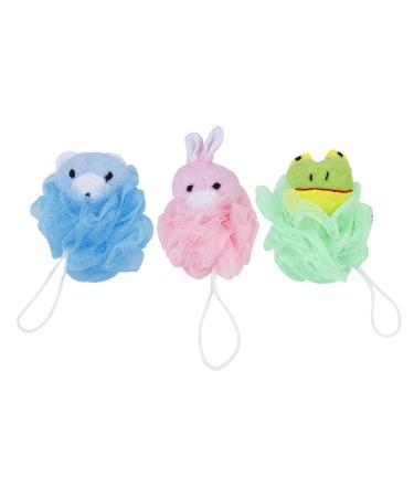 Healeved 3pcs Cartoon Bath Mesh Sponge Exfoliating Sponge Puff Balls Loufa Body Scrubber Cartoon Bath Ball Shower Ball Bath Loofah Body Wash Sponge Bath Mat Kids Pe Washing Ball Child Clean