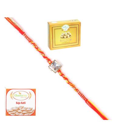 Ghasitaram Gifts Rakhi for Brother Rakhis Online - 6371 Fancy Thread Rakhi with 200 GMS of Kaju katli and 200 GMS of Soan Papdi Rakhi with 200 gms of Kaju katli and Soan Papdi